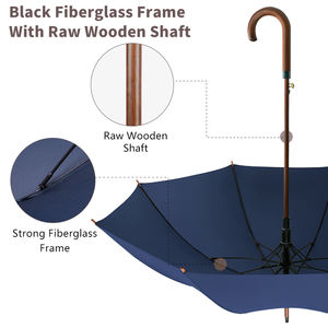 Parapluie droit automatique de luxe en bois avec poignée incurvée, en tissu pongé imperméable, personnalisable avec logo pour entreprises, vente en gros - Product Image 3