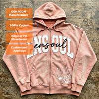 Sweat à capuche zippé surdimensionné en molleton bouclette épais délavé personnalisé, style vintage, avec broderie appliquée écologique, streetwear homme