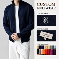 Usine de tricotage OEM ODM sur mesure, fournisseur en gros, cardigan en tricot nid d'abeille à fermeture éclair bleu marine pour homme