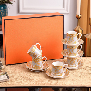Ensemble de 6 tasses et soucoupes en porcelaine fine de luxe nordique, collection concentrée en céramique avec remise pour les cadeaux - Product Image 5