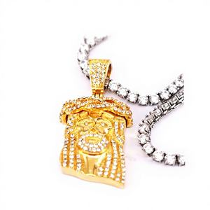 Collar <span class=keywords><strong>de</strong></span> Acero Inoxidable con Colgante <span class=keywords><strong>de</strong></span> Cabeza <span class=keywords><strong>de</strong></span> Jesús con Cristales y Piedras <span class=keywords><strong>de</strong></span> Imitación, Estilo Hip Hop, con Corona <span class=keywords><strong>de</strong></span> Espinas - Product Image 1