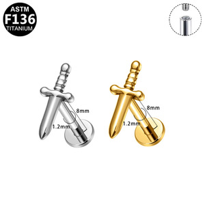 Clous d'oreille en titane en forme d'épée F136 en alliage de titane ASTM, bijoux pour piercing de cartilage - Product Image 5