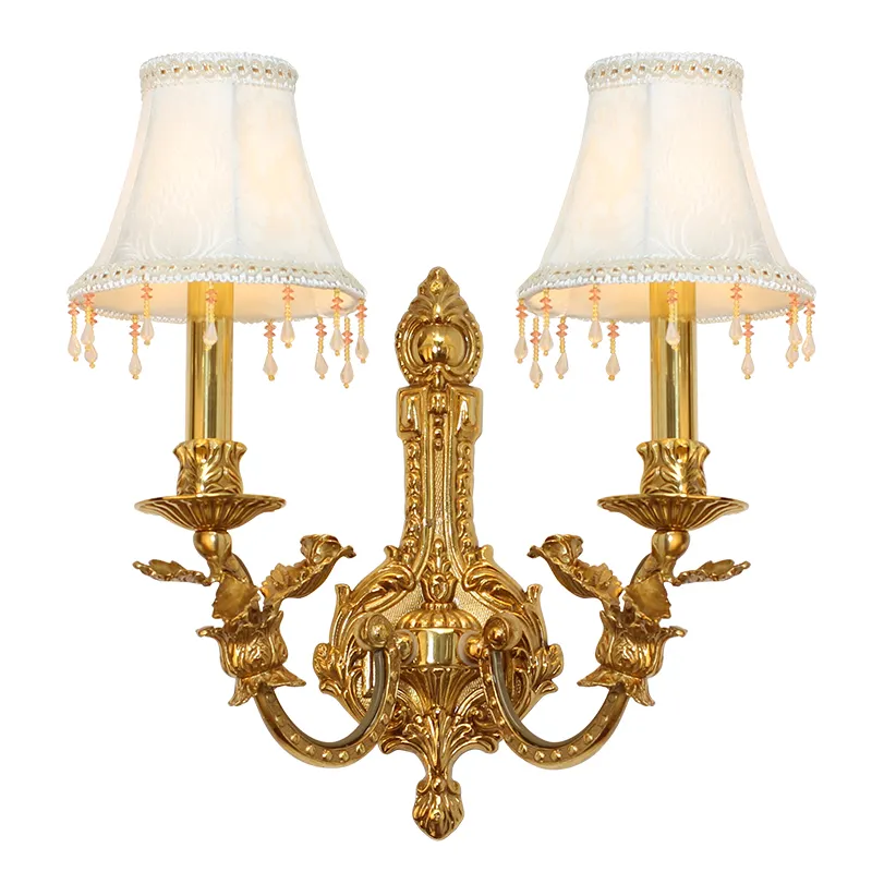 2 Luzes Antique French Gold Brass Lâmpada de parede com Shades luminárias interiores para arborizo de parede do hotel sala de parede