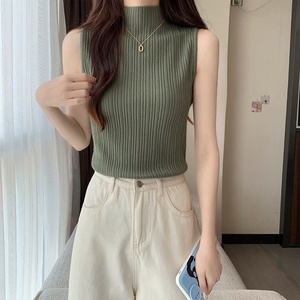 Wholesale Mid-collar Sleeveless Vest Summer Temperament Bottoming Shirt Women's Outer Wear Ice <strong>Silk</strong> Knitted Inner <strong>Top</strong> Slim Fit - Product Image 3