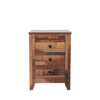 Table de chevet à 3 tiroirs, table de chevet rustique en bois grainé avec finition mélamine, table d'appoint vintage pour chambre à coucher et salon