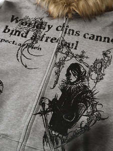 เสื้อฮู้ดโอเวอร์ไซส์แบบยูนิเซ็กซ์  ผ้าฝ้ายฝรั่งเศส 100%  ลายพิมพ์โกธิคสีเทา  ฮู้ดขนเฟอร์เทียม  กันน้ำ เป็นมิตรกับสิ่งแวดล้อม  สไตล์สตรีทแวร์สำหรับฤดูหนาว - Product Image 3