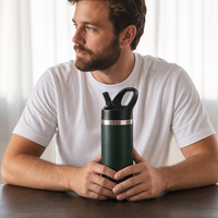 Bouteille d'eau pour enfants de 12 oz en gros avec corps en acier inoxydable, poignée de transport et finition anti-transpiration pour les programmes de vente au détail