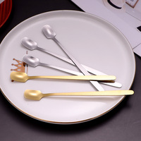 Cuillère Longue à Café en Acier Inoxydable, Accessoires de Cuisine, Café, Crème Glacée, Dessert, Petite Cuillère Dorée