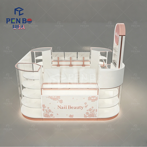 Kiosque de beauté des ongles rose et blanc de luxe, kiosque moderne de cosmétiques pour centre commercial, petite vitrine de présentation d'ongles à presser, design intérieur de boutique - Product Image 3