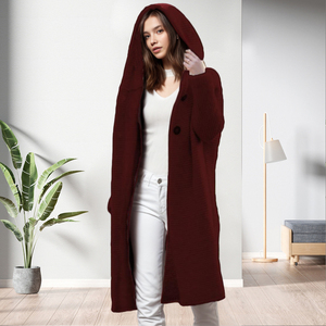 Dropshipping Solid Color Hooded Long Sleeve Sweater <b>Cardigan</b> Women Knit Fashion - Product Image 2