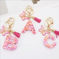 Porte-clés légers en résine rose scintillante avec initiale lettre A pour femmes et filles, breloques à pompon pour sacs à main et sacs à dos