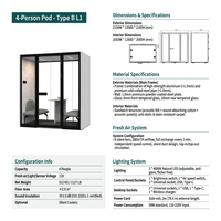 Cabine de réunion insonorisée de grande taille pour 4 personnes, haute résistance, 30 dB, cabine de bureau acoustique, structure en alliage d'aluminium, éclairage LED intégré
