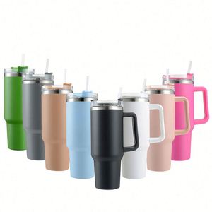 Gobelets isothermes de voyage en acier inoxydable réutilisables personnalisés de 40 oz avec poignée et paille – Vente en gros - Product Image 2