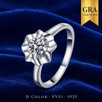 Bague Fleur en Argent Sterling 925 avec Moissanite, Bague de Fiançailles et de Mariage pour Femme, Vente en Gros Directe Usine