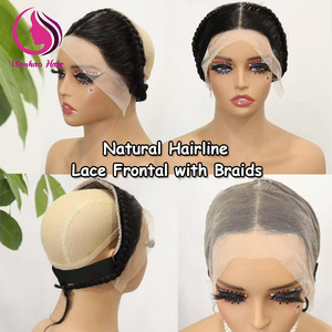 วิกผมแท้มีลูกไม้ถักเปียที่ส่วนหน้าผากแบบใสพร้อมผมเปียขนาด16นิ้ว13X4ใหม่ - Product Image 5