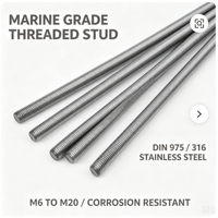 DIN975 316 Stainless Steel Zinc Plated Marine Grade Fully Threaded Stud M6-M20 High Corrosion Resistant Fastener Marine