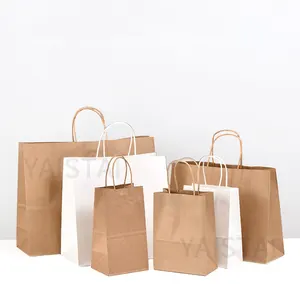 Custom printed logo paper bag restaurant catering food take out takeaway togo packaging kraft brown paper bag