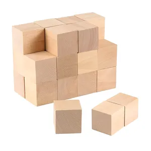 Custom Small Size Solid Wood Block Unfinished Craft Wooden Cube For DIY