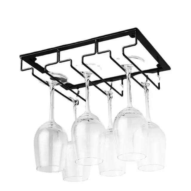 Single-Tier under Cabinet Metal Wine Glass Rack Hanging Stemware for Kitchen or Bar