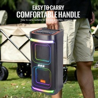 Altavoz Exterior para el Hogar de 40 W, Doble Woofer de 6.5 Pulgadas, Luz RGB Cuadrada con Efecto Arcoíris, Audio Portátil, Batería de Litio de 7.4 V y 4000 mAh, Dos Micrófonos Inalámbricos