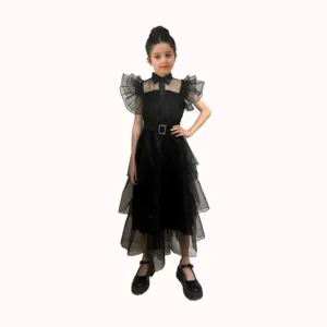 Cadılar bayramı cosplay Addams aile kızı elbiseler gotik süslü elbise dans parti çarşamba çünkü siyah bez