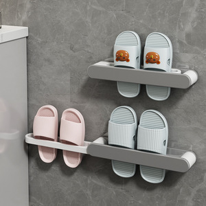 Wall Mounted Slipper Rack Plastic Foldable Bathroom Storage Shelf For Shoes Organizer Small Size Gunmetal Gray - Product Image 1