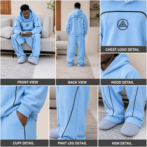 Ensemble de survêtement deux pièces en molleton technique de coton léger à rayures marine OEM pour hommes, style streetwear africain, grande taille, coupe <span class=keywords><strong>large</strong></span>, idéal pour les voyages - Product Image 3