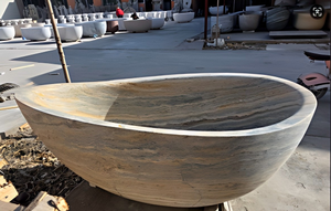 Baignoires ovales modernes sur mesure de luxe en travertin gris argenté exclusif, autoportantes pour salle de bain, villa, hôtel, maison - Product Image 6