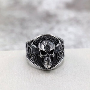 Anillo de hombre de acero inoxidable 316L, personalizado, al por mayor, antideslustre, estilo hip-hop, grueso, con calavera, para motociclistas - Product Image 4