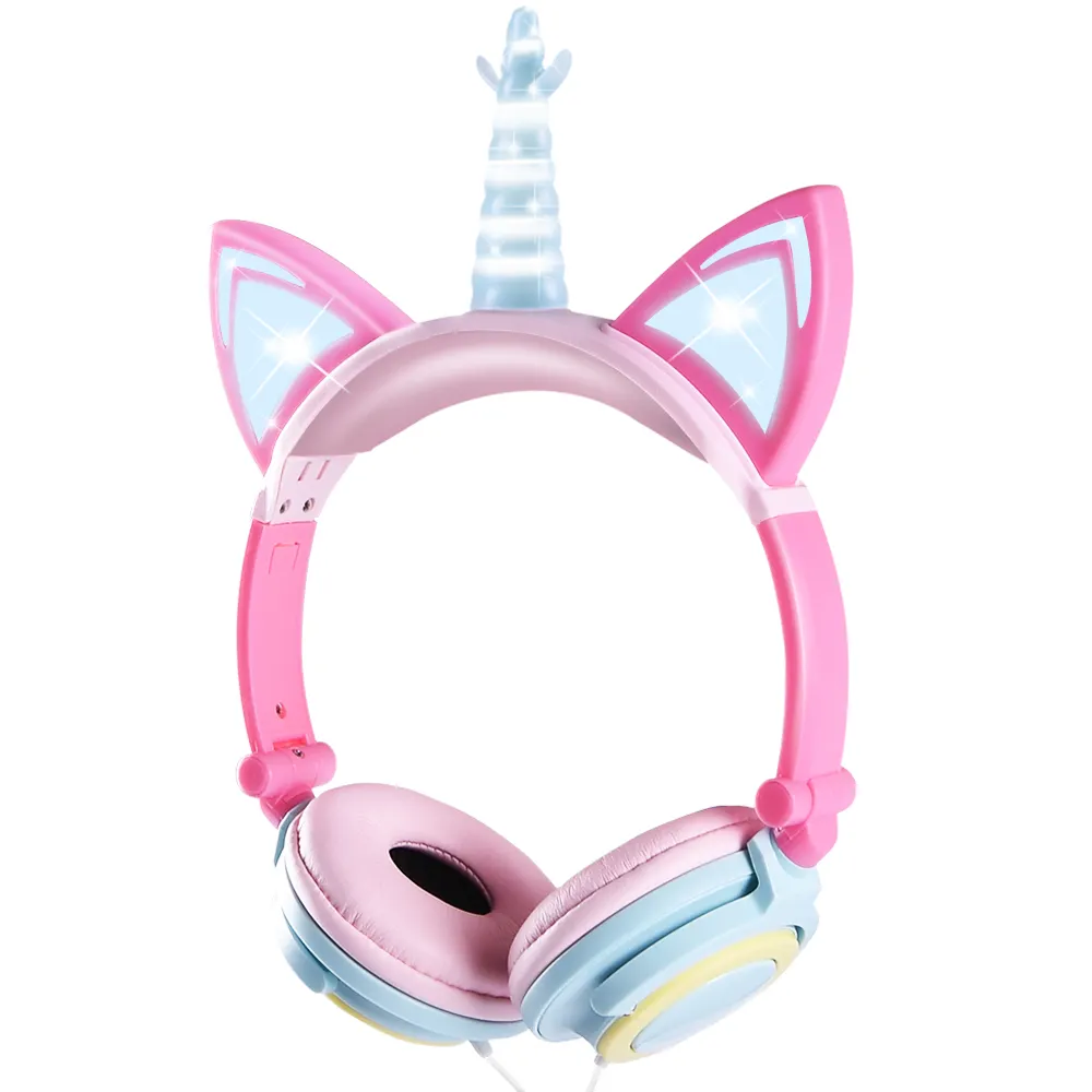 Eson Style Kids 85DB LED shiny Wired Unisex Gift Christmas Fold able portable music Fox Over ear Children Headband headphones