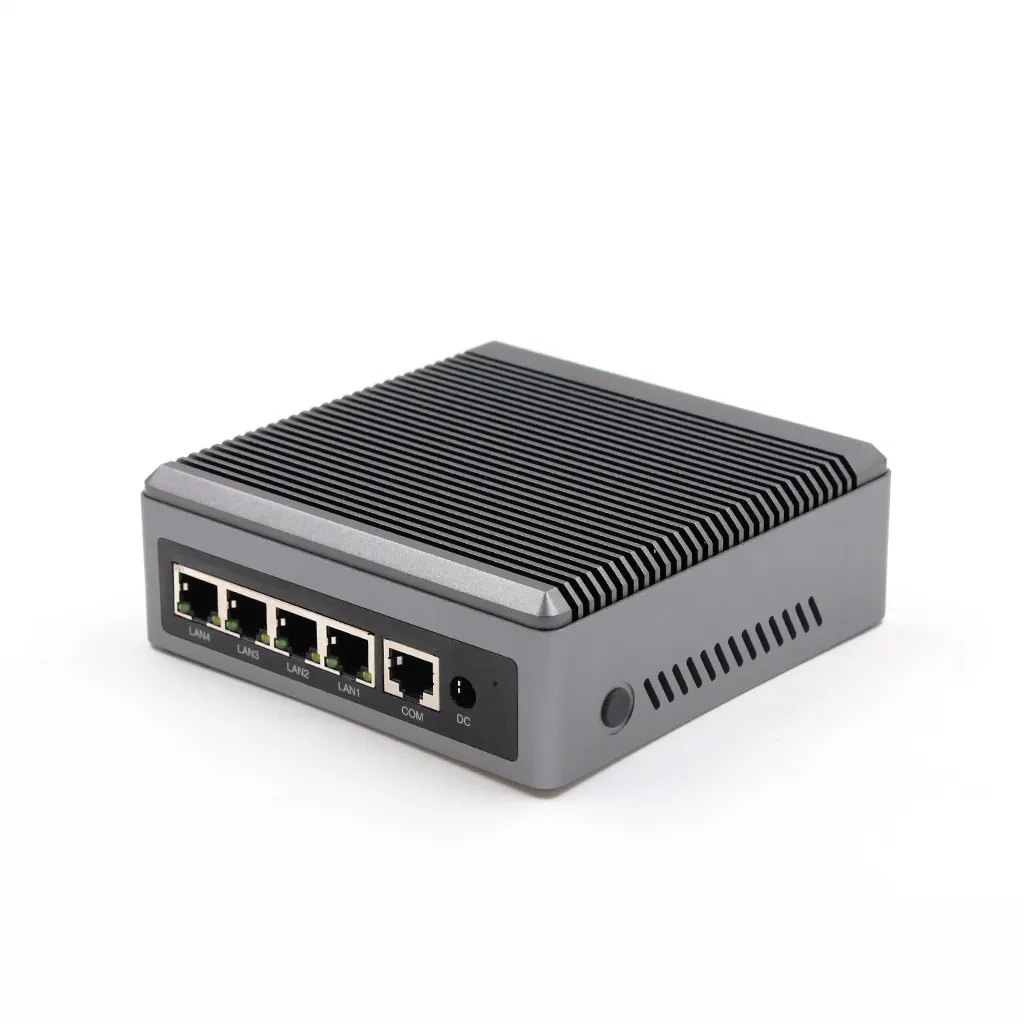 High quality mini pc 4 LAN ethernet 2.5G COM232 dual display fan-less industrial PC MINI J6412 M.2 for 2242/2280 4 RJ45 computer