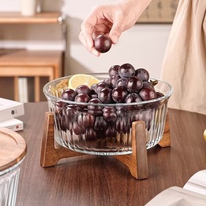 Большая стеклянная банка для хранения для дома, стеклянная тарелка для кофе и фруктов для гостиной, стеклянная тарелка для конфет и закусок с деревянной подставкой - Product Image 4
