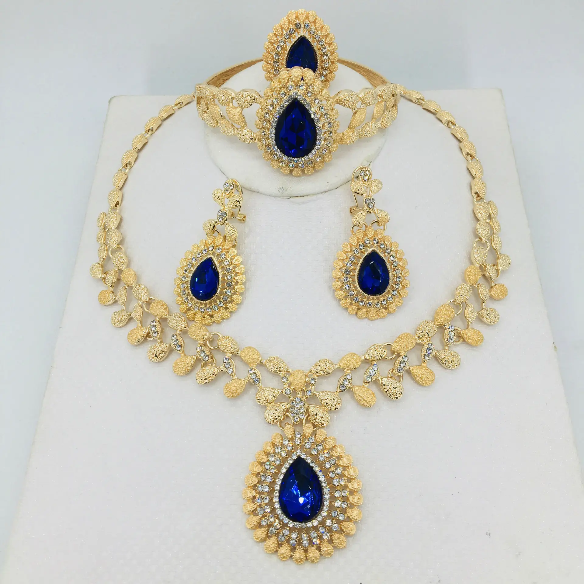 African Dubai Indian bridal wedding gift gold plated jewellery Necklace Bracelet Earrings Ring Luxury Jewelry set YB-A370