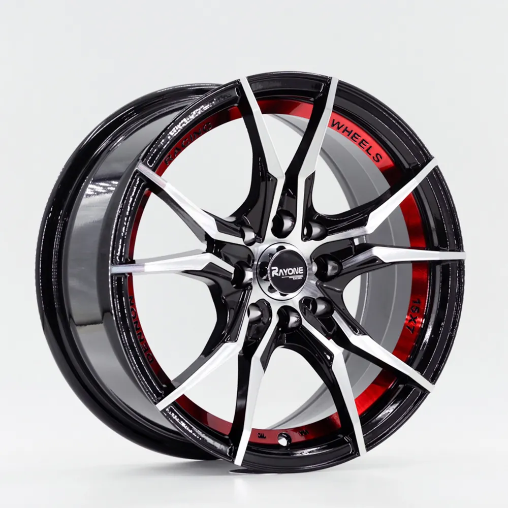 Black and red alloy wheels 15 inch light weight 4x100 aluminum alloy wheel rims for passenger car