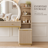 Commode en bois de luxe moderne avec miroir LED, meuble de maquillage pour chambre à coucher, armoire de rangement, station de charge, personnalisable OEM pour appartement