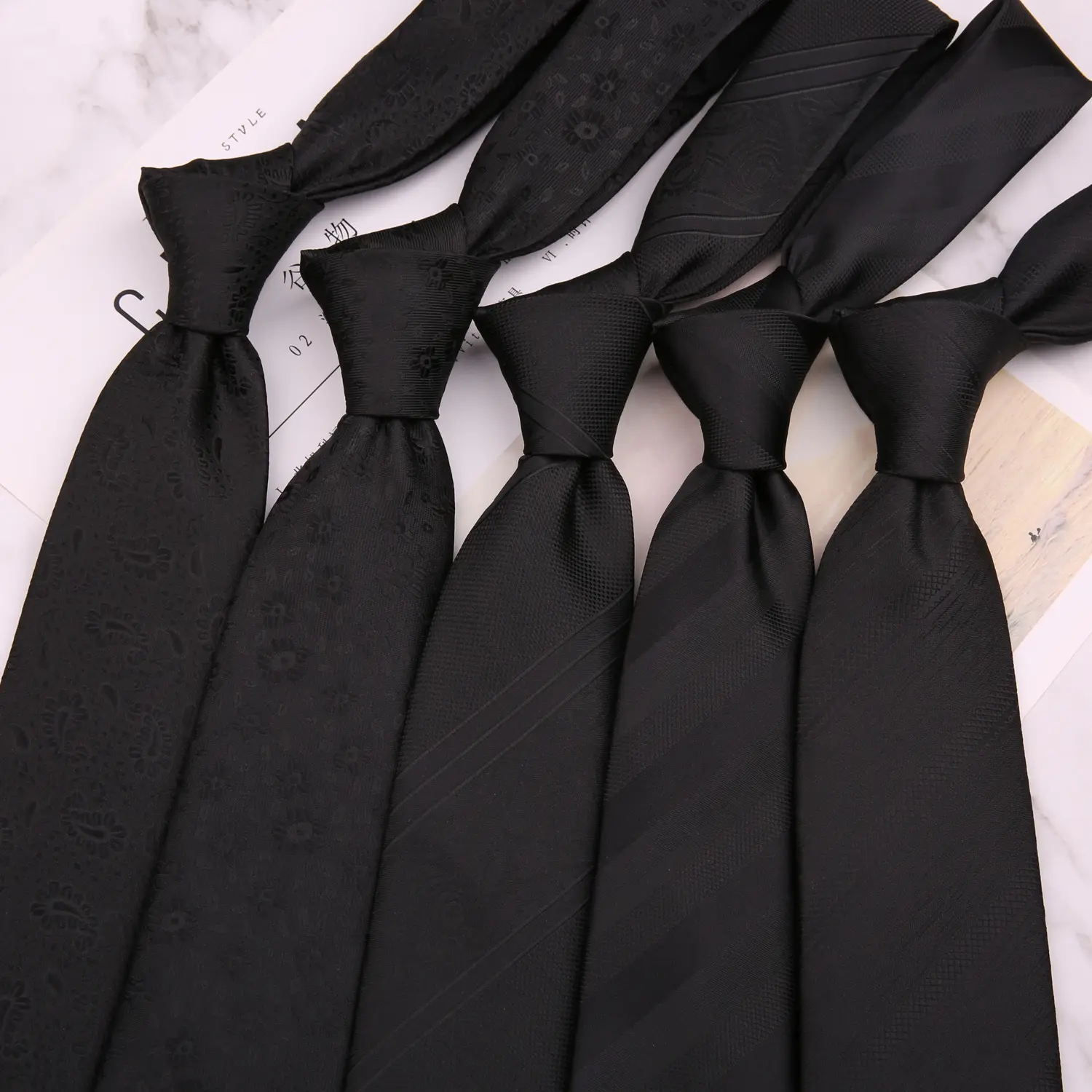 Custom Silk Neckties Wholesale Fashion Business Wedding Black Jacquard Necktie Striped Men Silk Tie Neckties