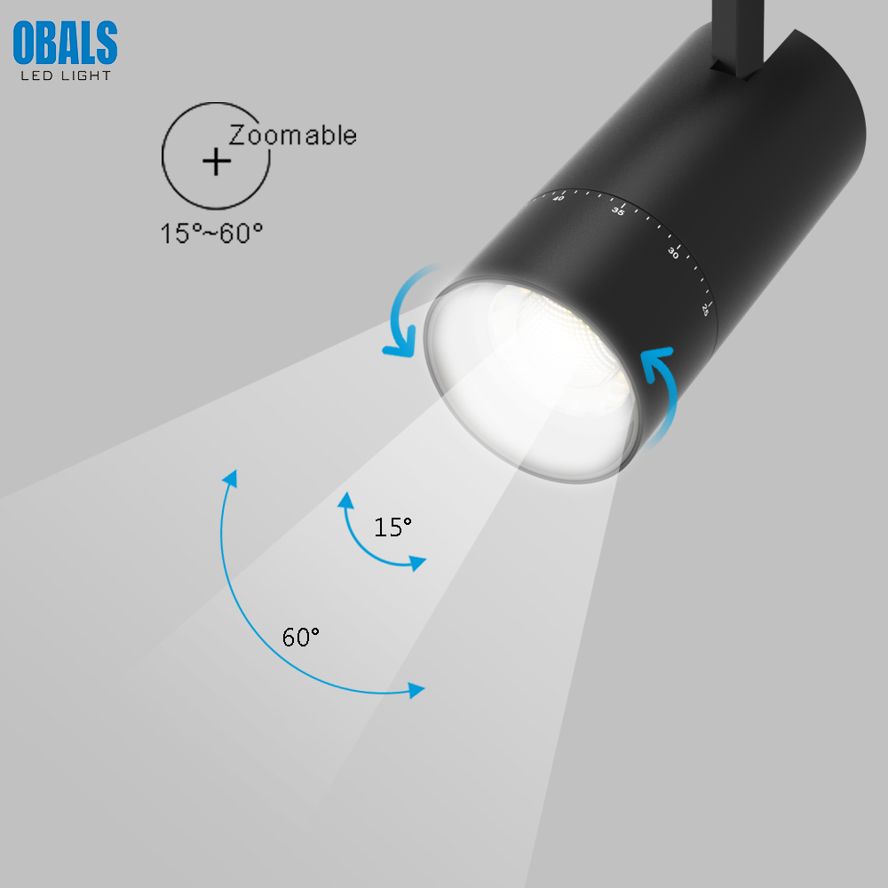 Точечные светильники 360 4 провода 3 фазы выставочный цех регулируемый фокус Dimmable Cct железнодорожных 20w 25w 30w 35 Вт 40 Вт масштабируемой с цифровым адресным интерфейсом Трековый светильник с монолитным блоком светодиодов