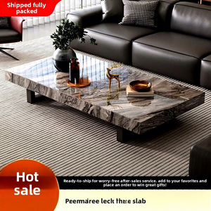 Mesa de Centro Moderna de Estilo Italiano con Marco de Madera Minimalista de Lujo, con Tapa de Mármol y Almacenamiento para Salas de Estar Pequeñas - Product Image 3