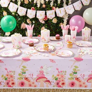 Décoration de fête d'anniversaire féérique rose, ensemble de vaisselle de fête féérique mignonne, assiettes en papier - Product Image 1