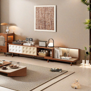 Nordic Style <b>Retro</b> Extendable Wooden TV Cabinet Solid Wood Storage Unit For Living Room - Product Image 3