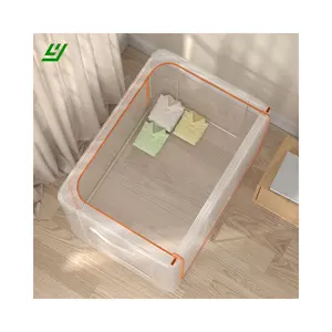 Caja contenedora transparente para acampar al aire libre, caja de almacenamiento plegable de PVC para ropa plegable multifuncional transparente para coche