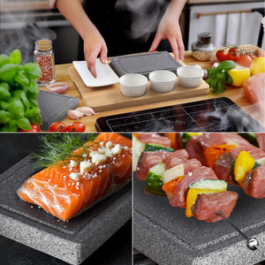 Plaque <span class=keywords><strong>de</strong></span> cuisson en pierre <span class=keywords><strong>de</strong></span> <span class=keywords><strong>lave</strong></span> en granit naturel pour steak avec <span class=keywords><strong>plateau</strong></span> <span class=keywords><strong>de</strong></span> service en bambou et plat en céramique - Product Image 2