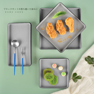 Assiette rectangulaire en mélamine style japonais, couleur gris roche, pour restaurant, steak, dessert, plateau de service pour hôtel et fêtes. - Product Image 2