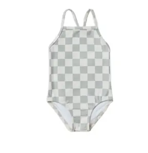 Custom Plaid Checkers Patterns Girls Sling One-Piece Swimsuits Toddler Beachwear