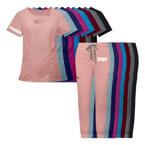 Venta superior uniformes médicos personalizados múltiples bolsillos enfermería Scrub mujeres Jogger estiramiento cordones Hospital Scrubs uniforme - Product Image 2