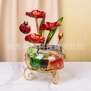 Lujosa Pecera Redonda de Metal con Agua Corriente, Decoración Feng Shui para Escritorio, Hogar, Oficina, Regalos Empresariales - Product Image 2