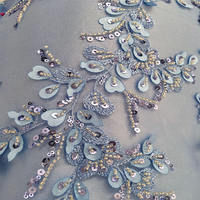 Tissu en dentelle de tulle brodé de sequins de paon de luxe, dentelle florale brodée pour robe de mariée, tenue de soirée, taille personnalisée