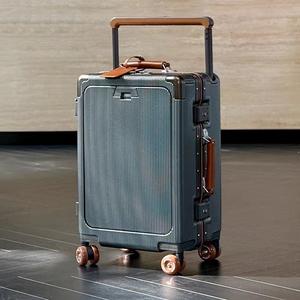 高品質 透明 静音キャスター フロントオープン フルアルミニウム 機内持ち込み スーツケース ワイドハンドル トラベル トロリーケース - Product Image 1