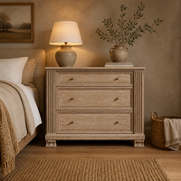 Commode à 3 tiroirs en bois massif sculpté, avec pieds de vache et pilastres rainurés, pour chambre et salon modernes, idéale pour les designers d'intérieur