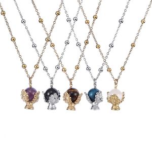 Chaud métal feuille trophée cadeau inoxydable titane acier collier étanche ne se décolore pas pierre naturelle <span class=keywords><strong>Pauline</strong></span> fleur pendentif bijoux - Product Image 1